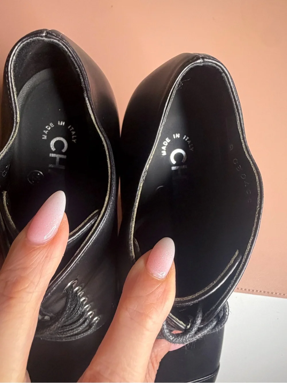 CHANEL black leather